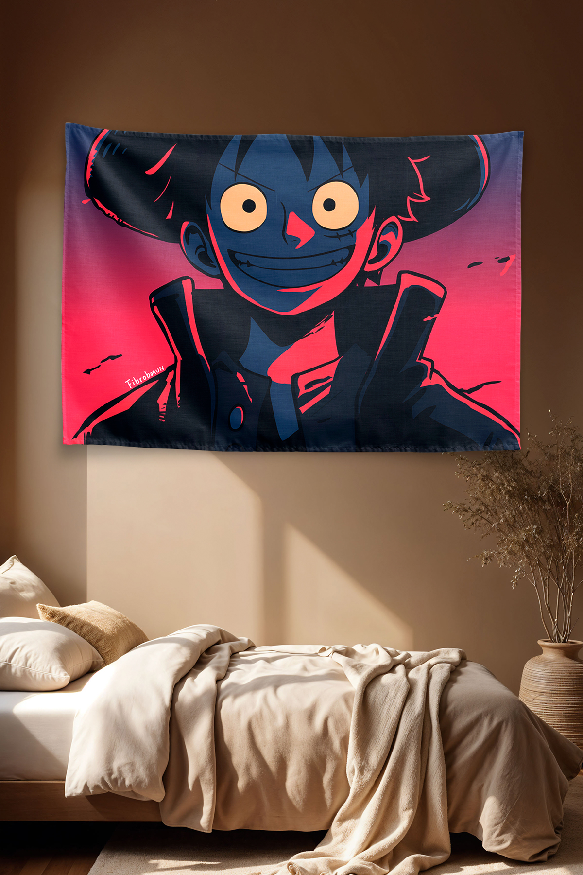 Vagonik One Piece Luffy Big Eyes Red Sunset Duvar Örtüsü Tapestry