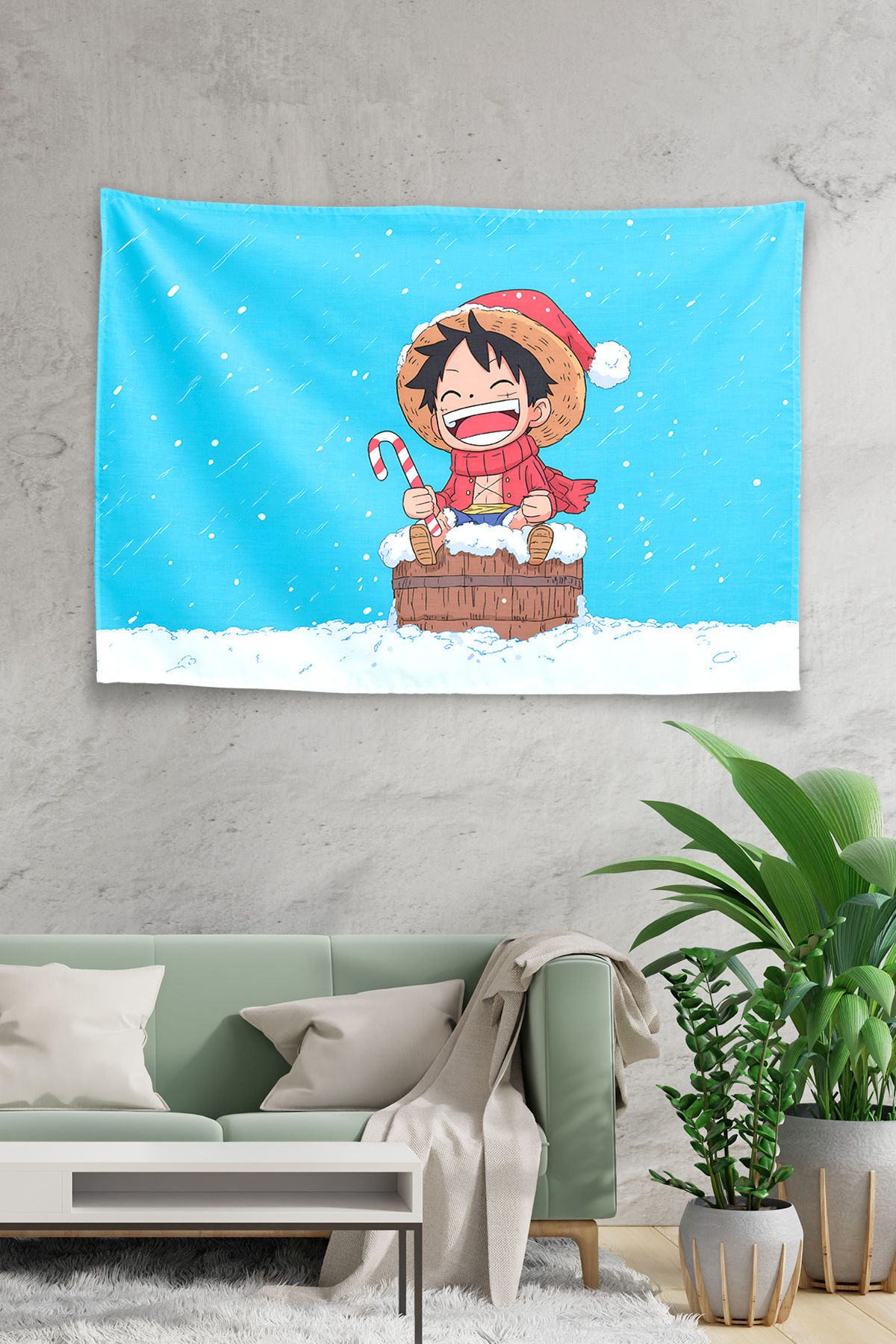 Vagonik One Piece Luffy Christmas Big Smile Duvar Örtüsü Tapestry