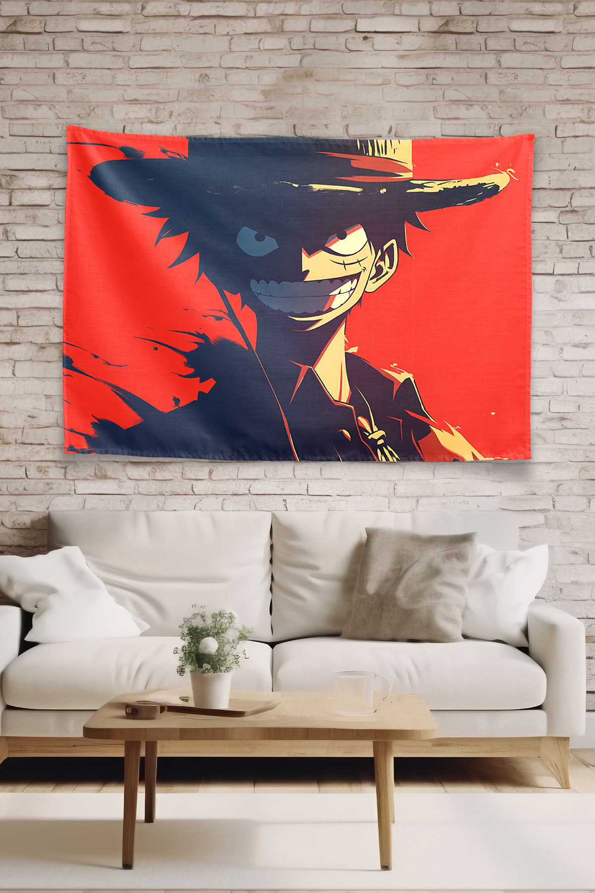 Vagonik One Piece Luffy Hat And Grin Duvar Örtüsü Tapestry
