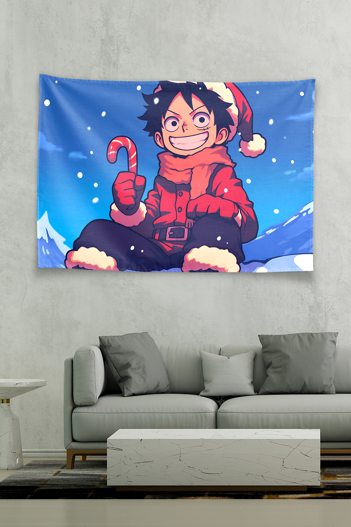 Vagonik One Piece Luffy Santa Hat Candy Cane Duvar Örtüsü Tapestry