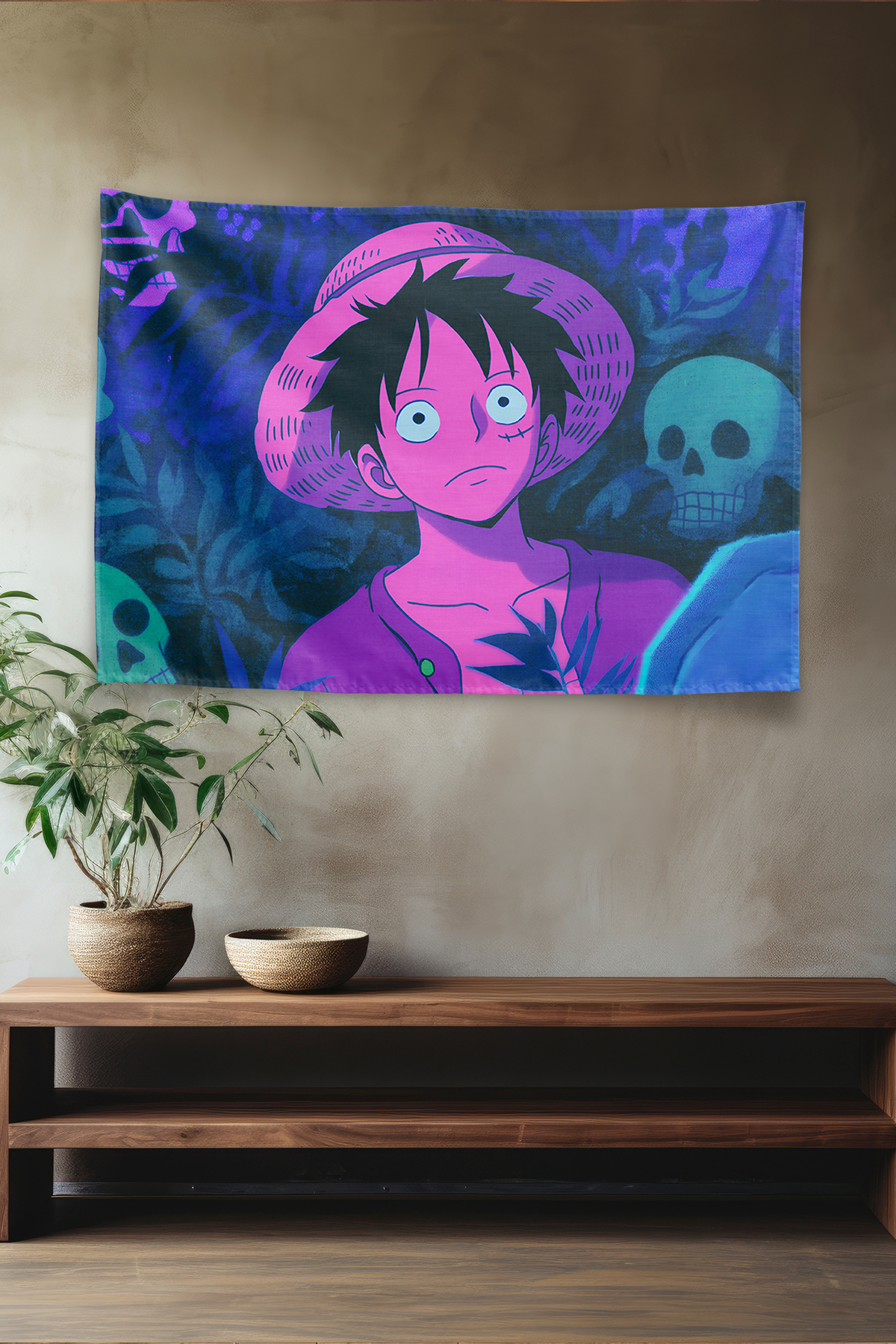 Vagonik One Piece Luffy Spooky Jungle Skulls Duvar Örtüsü Tapestry