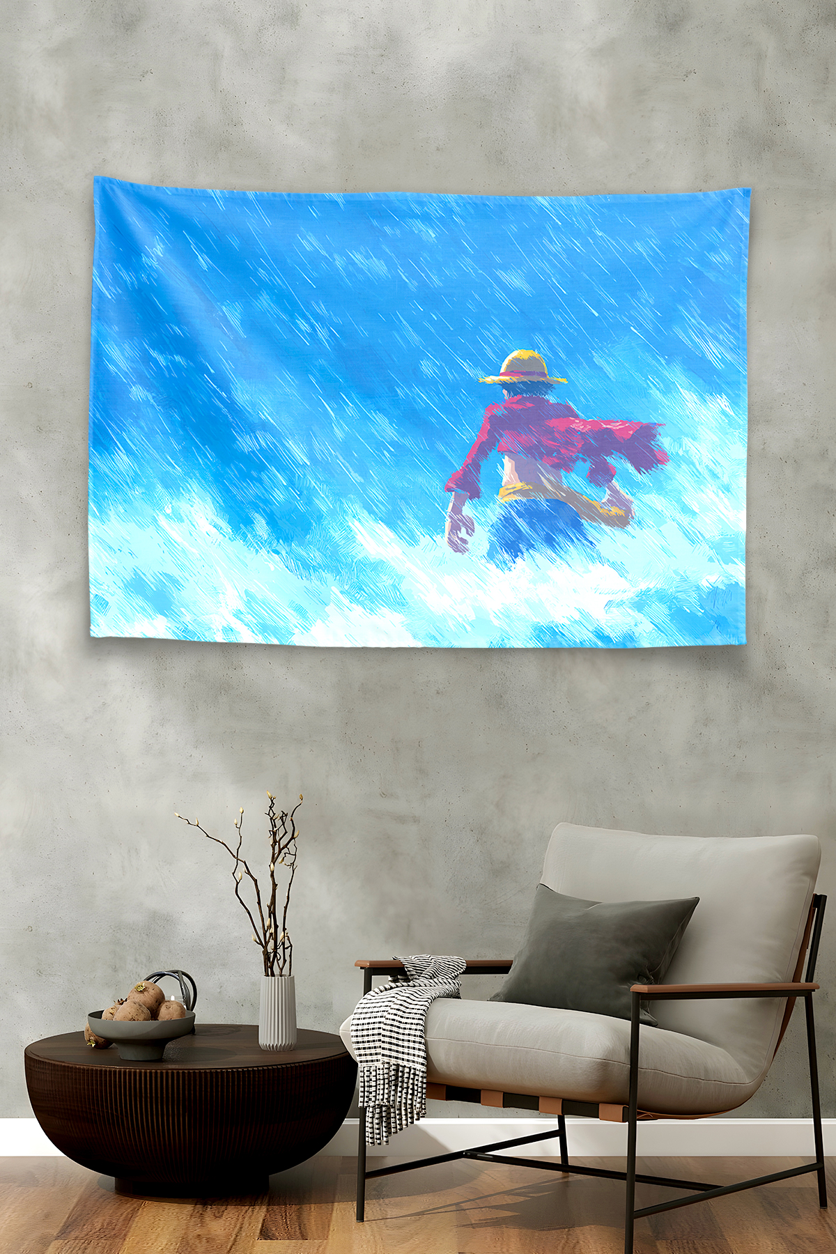 Vagonik One Piece Luffy Walking İn The Stormy Ocean Duvar Örtüsü Tapestry