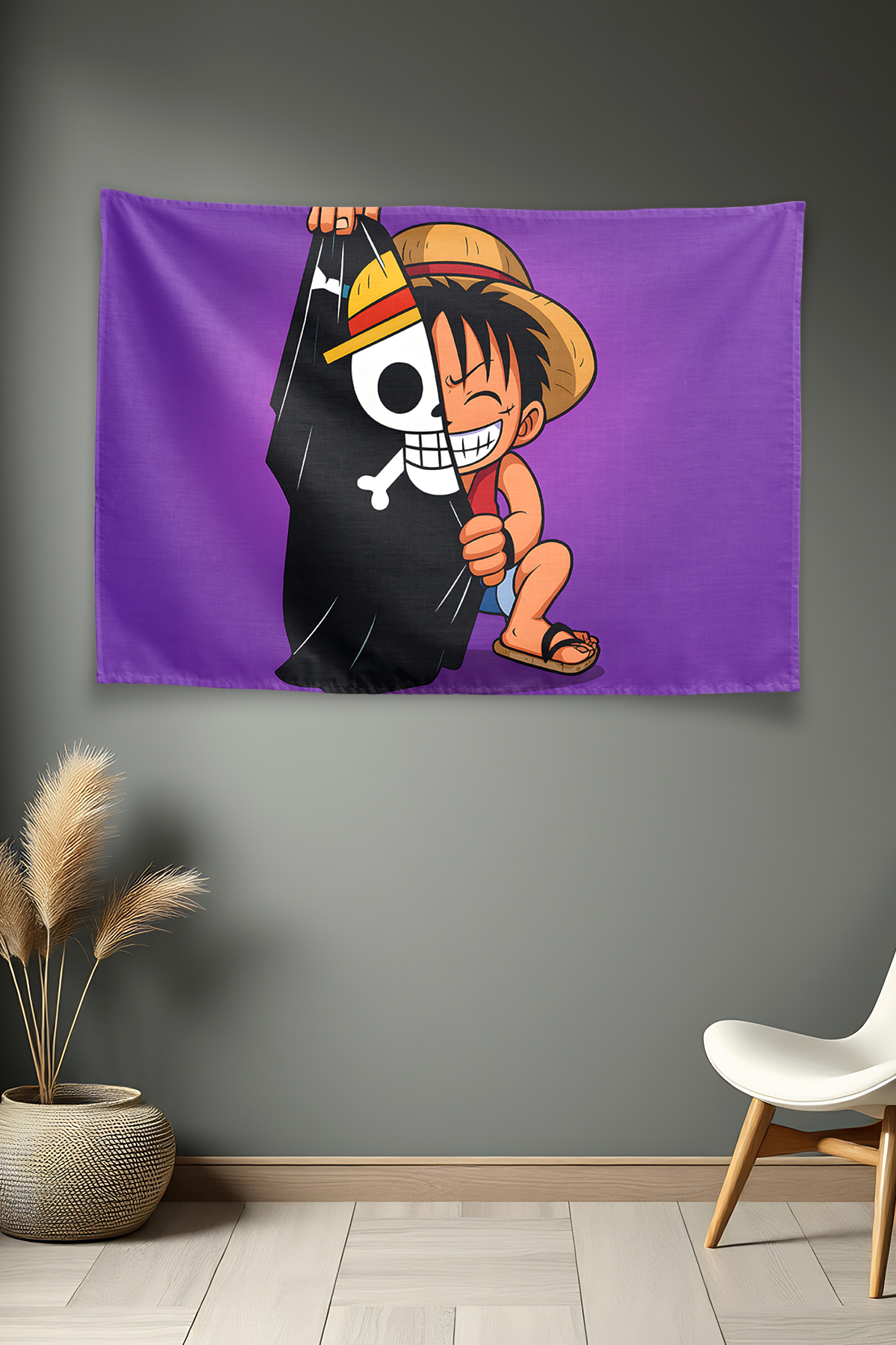 Vagonik One Piece Luffy With Straw Hat Pirates Flag Duvar Örtüsü Tapestry