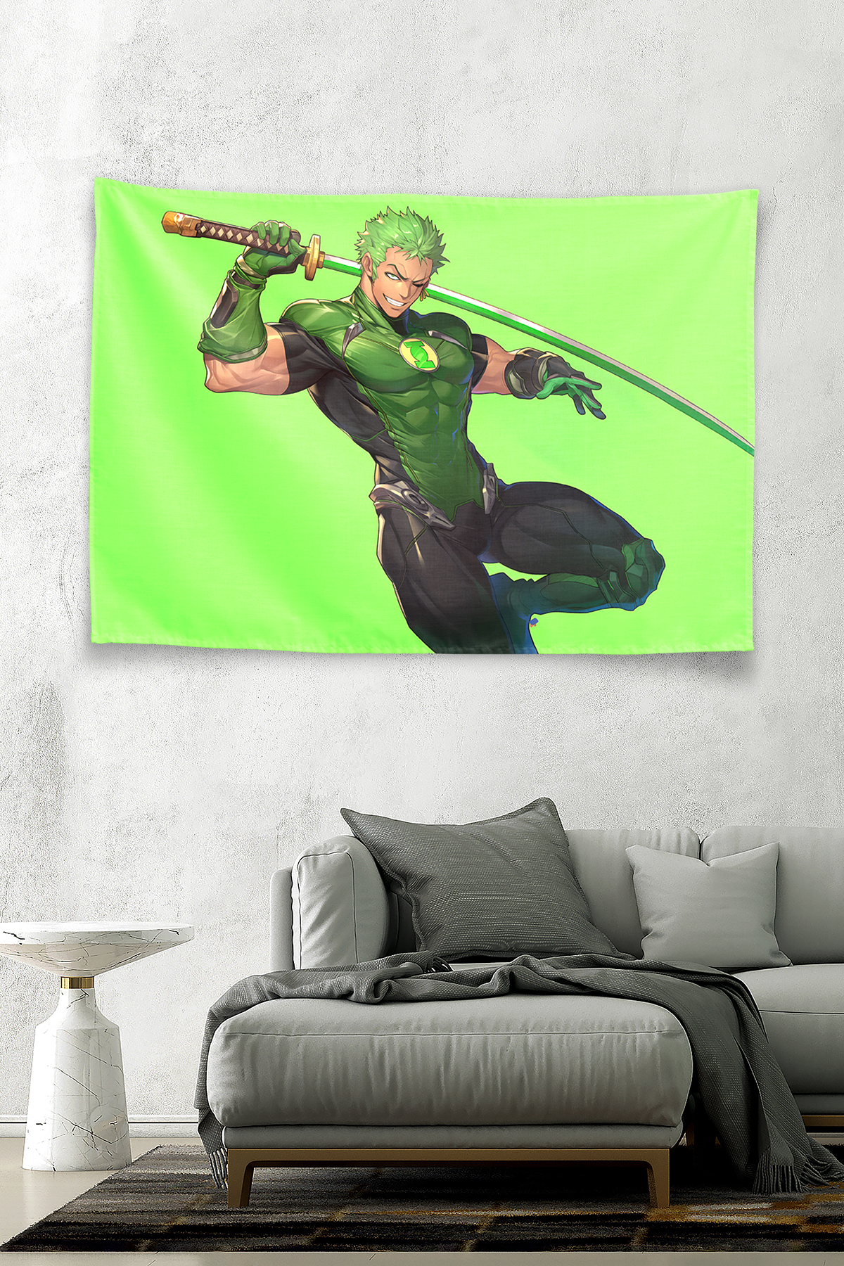 Vagonik One Piece Roronoa Zoro As Green Lantern Crossover Duvar Örtüsü Tapestry