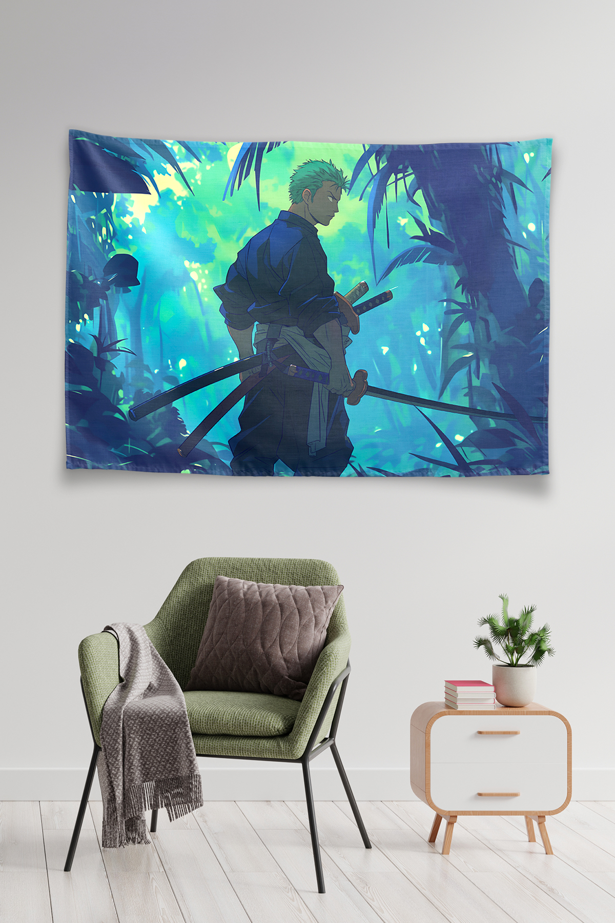 Vagonik One Piece Roronoa Zoro Looking Back İn Jungle Duvar Örtüsü Tapestry