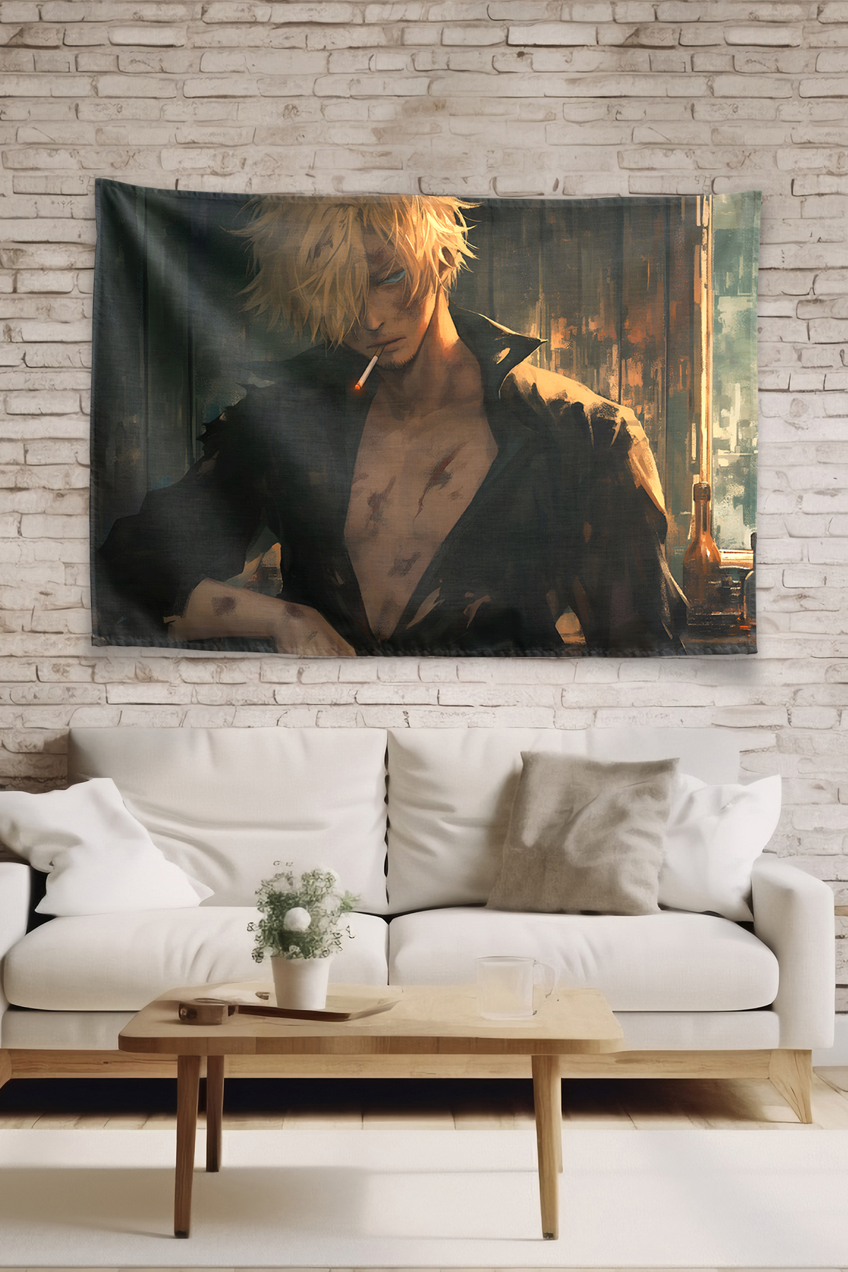 Vagonik One Piece Sanji Smoky Face Dark Scene Duvar Örtüsü Tapestry