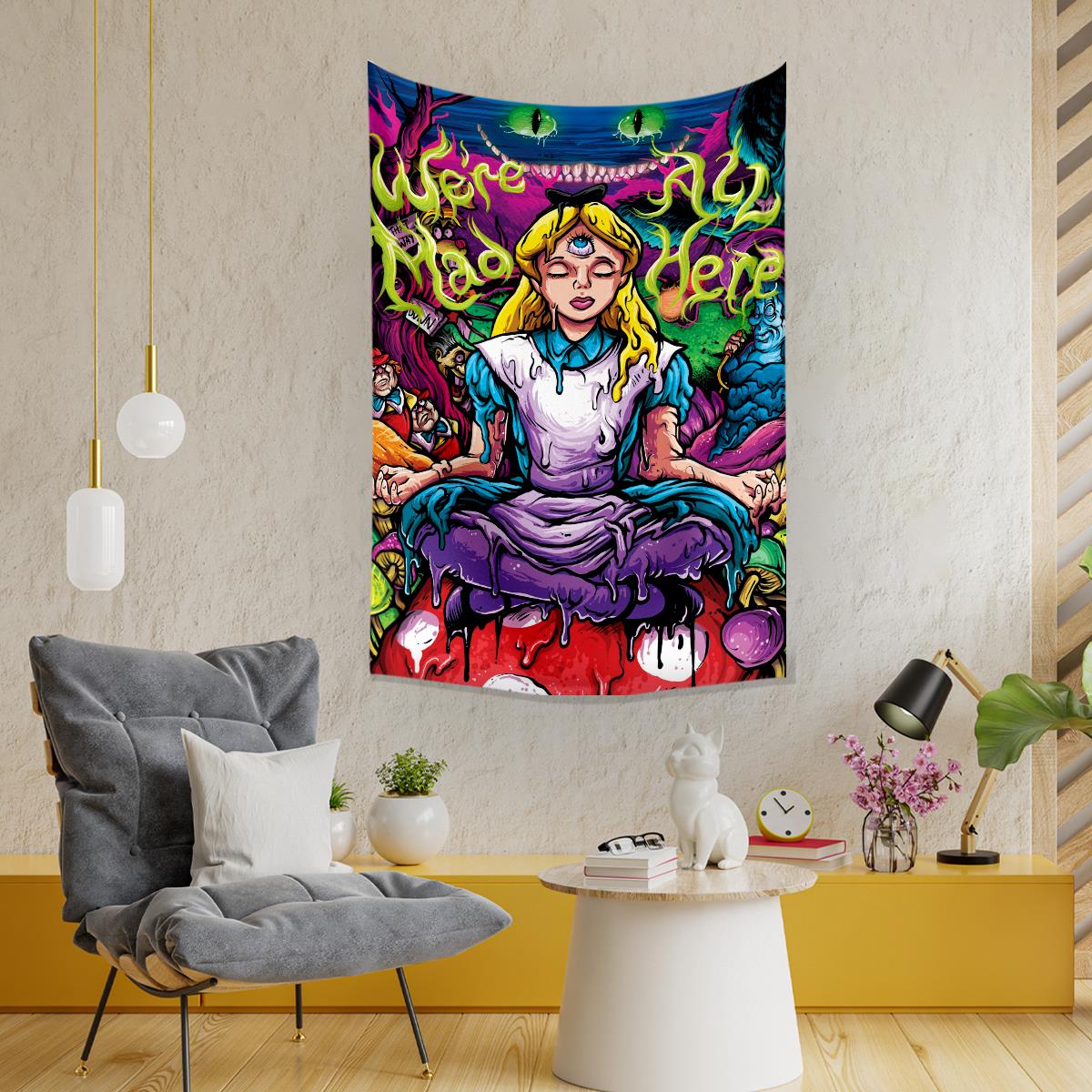 Vagonik Pop Art Alice Harikalar Diyarında Grafiti Duvar Örtüsü Halısı 70x100, 100x140, 140x200