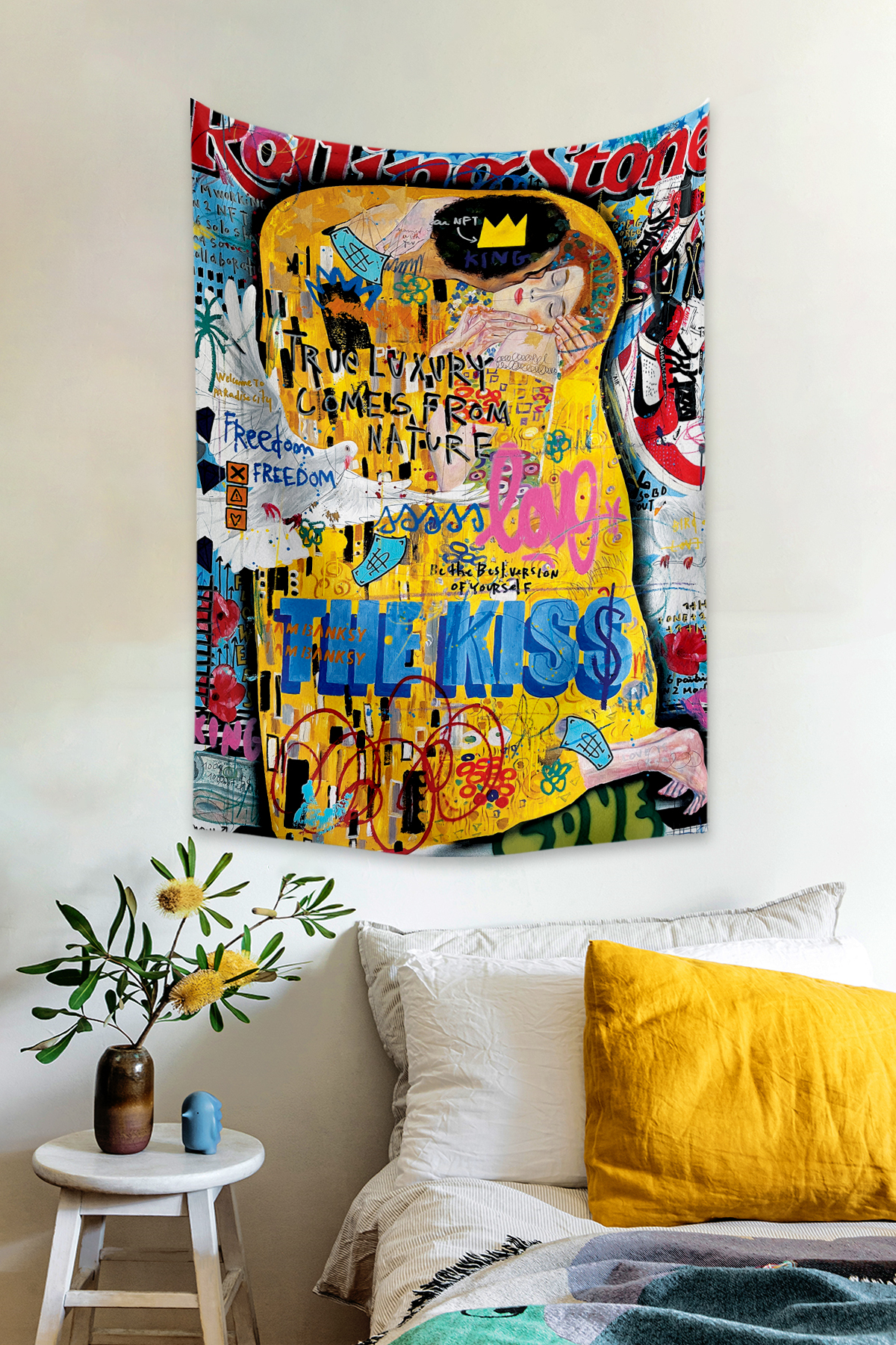 Vagonik Pop Art Gustav Klimt The Kiss Öpücük Grafiti Duvar Örtüsü Halısı