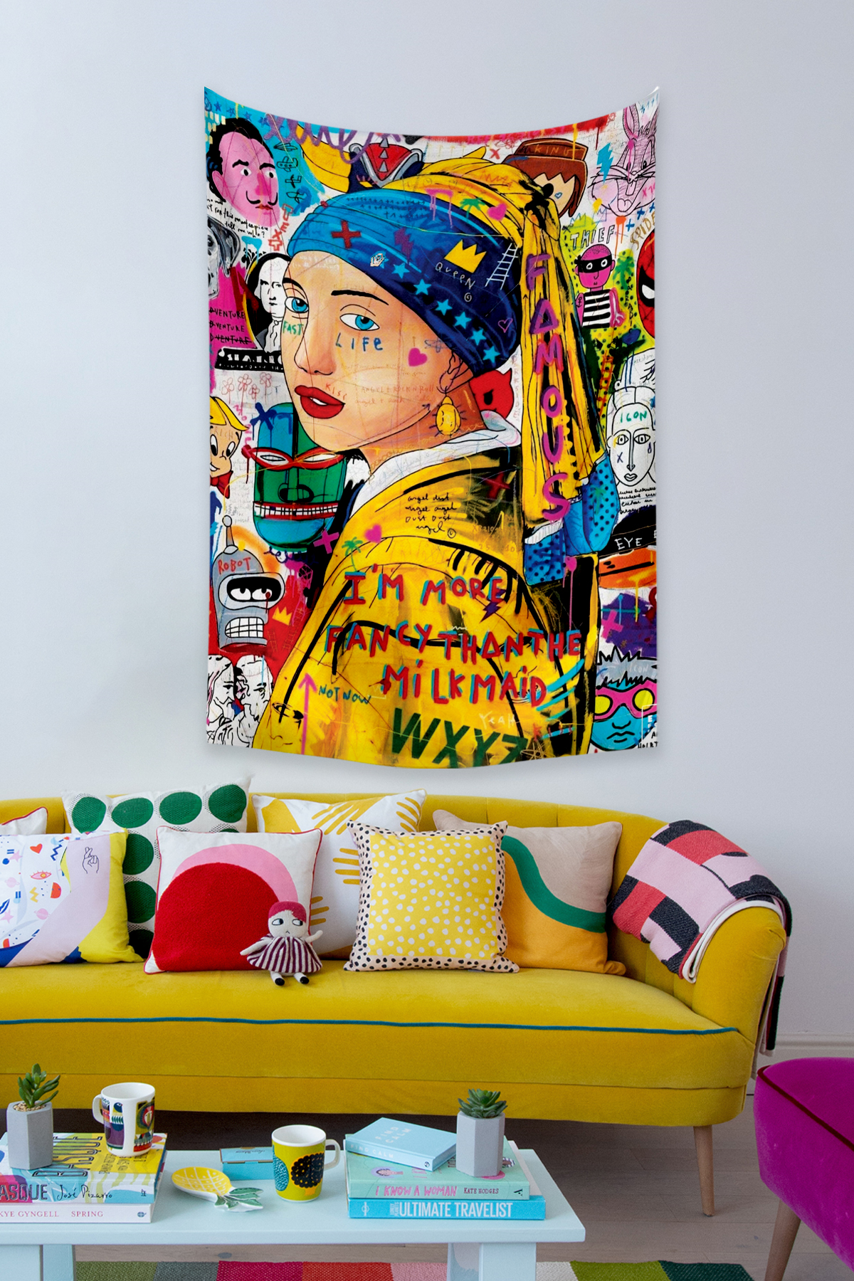 Vagonik Pop Art Johannes Vermeer İnci Küpeli Kız Grafiti Duvar Örtüsü Halısı