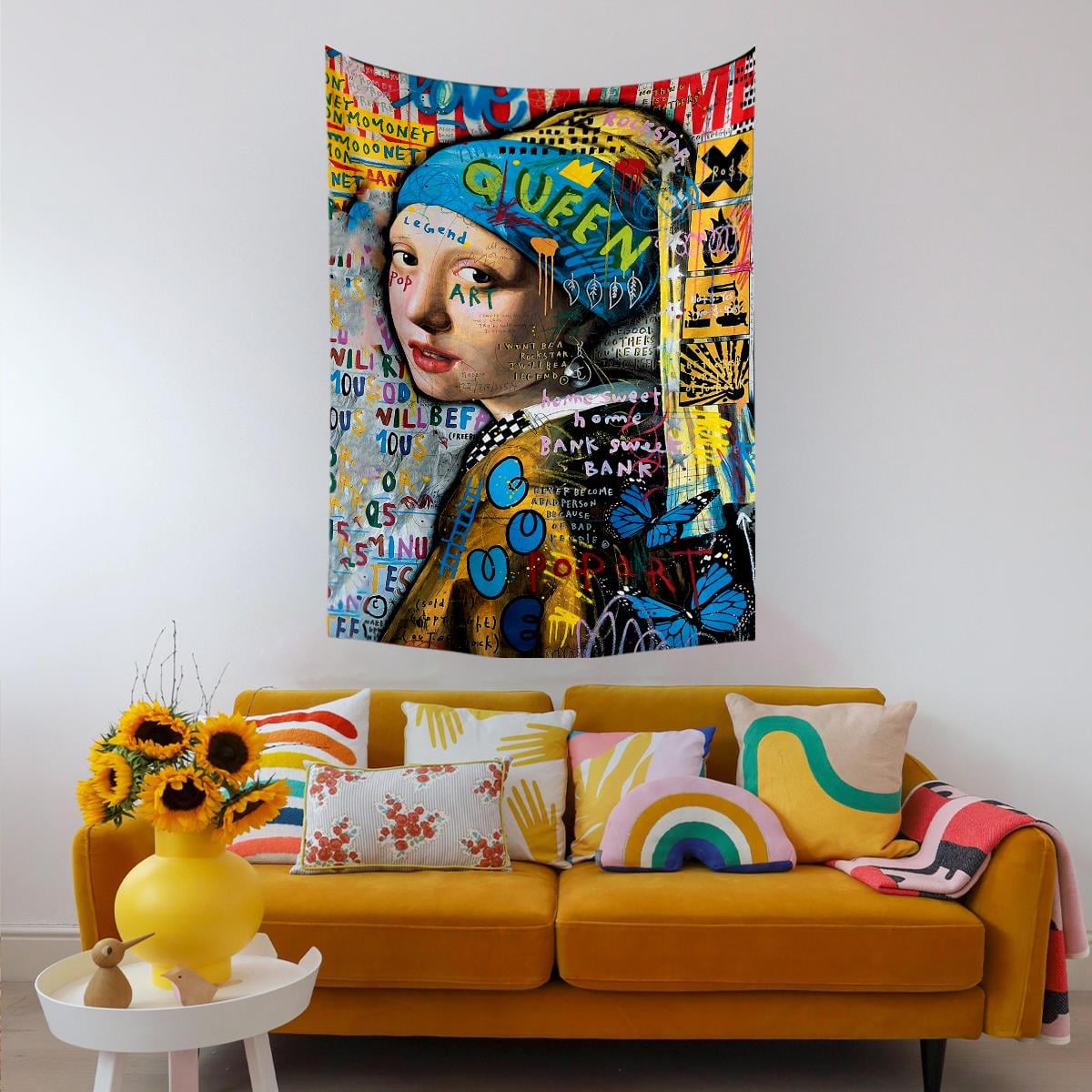 Vagonik Pop Art Johannes Vermeer İnci Küpeli Kız 2 Grafiti Duvar Örtüsü Halısı 70x100, 100x140, 140x200
