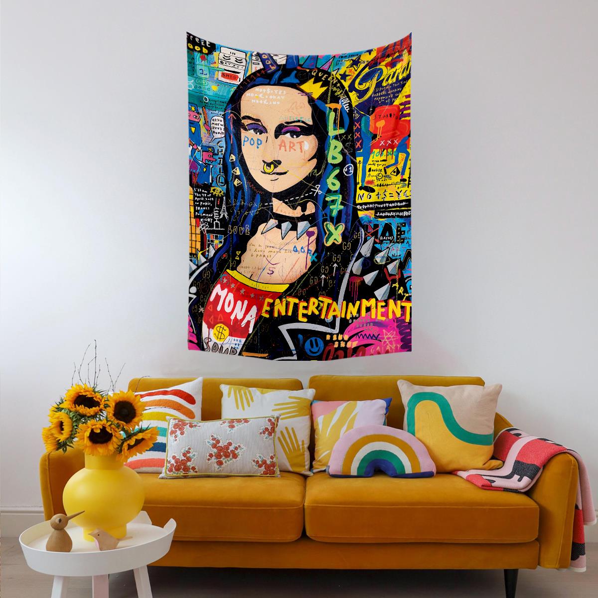 Vagonik Pop Art Leonardo Da Vinci Mona Lisa Grafiti Duvar Örtüsü Halısı 70x100, 100x140, 140x200