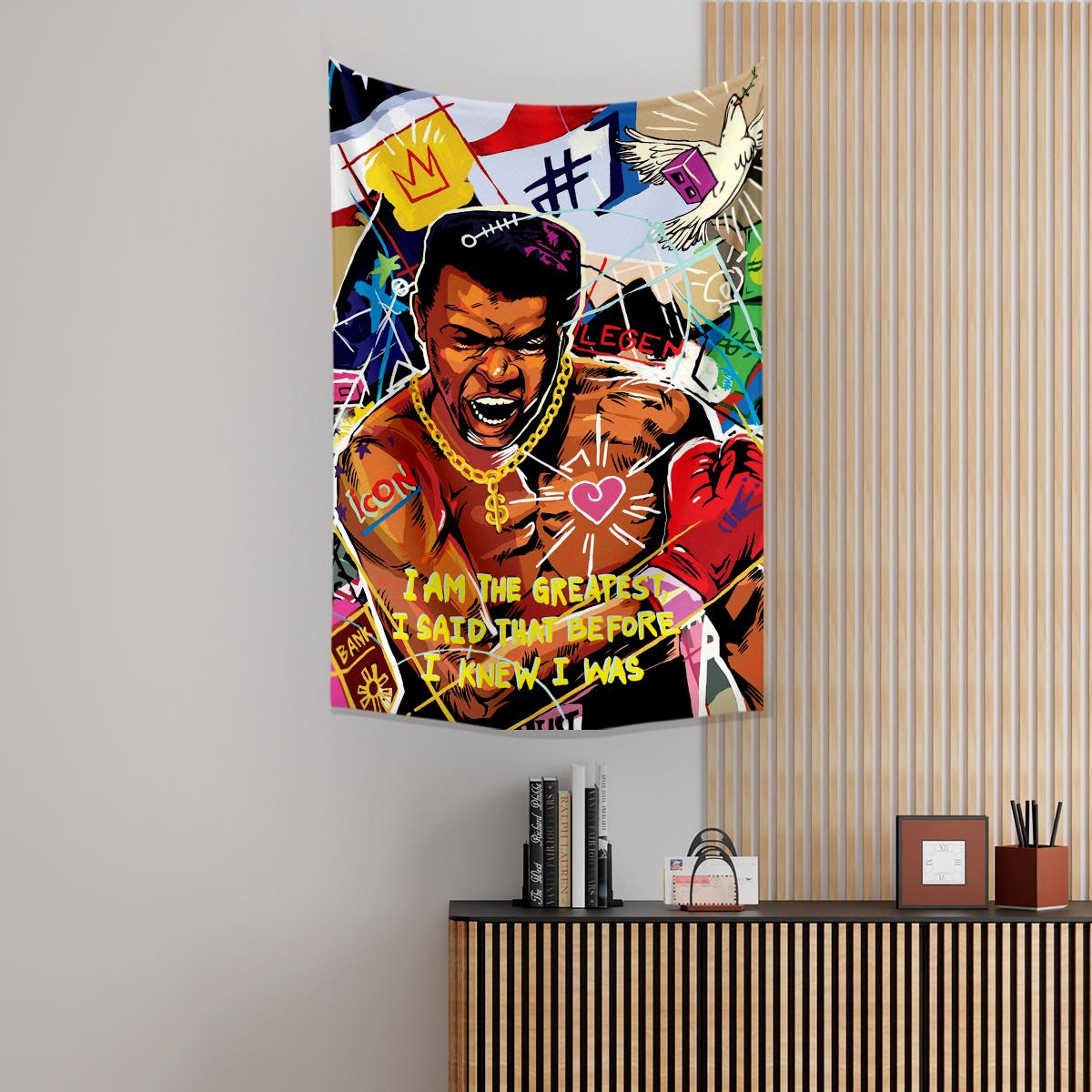 Vagonik Pop Art Muhammed Ali Grafiti Duvar Örtüsü Halısı 70x100, 100x140, 140x200