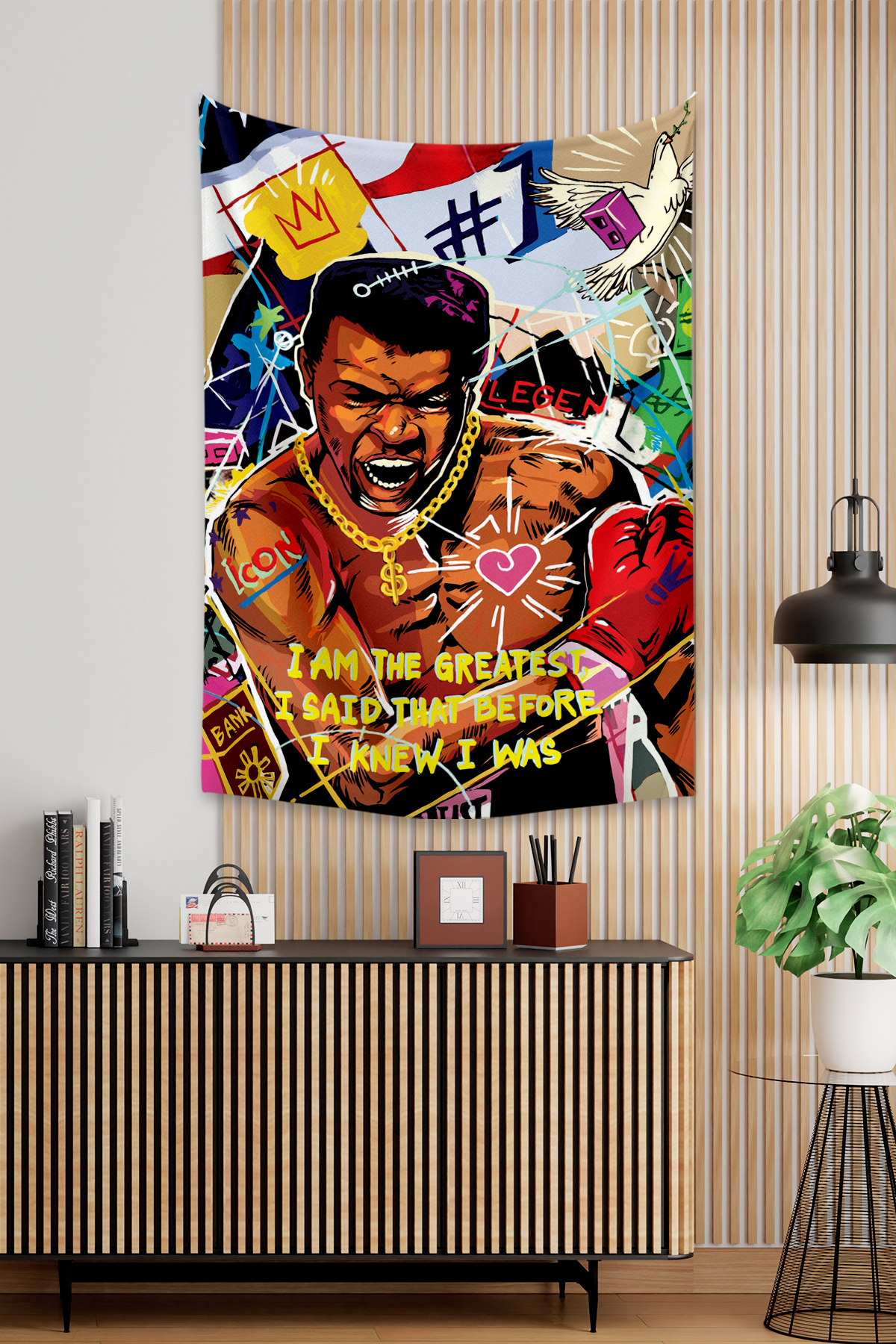 Vagonik Pop Art Muhammed Ali Grafiti Duvar Örtüsü Halısı