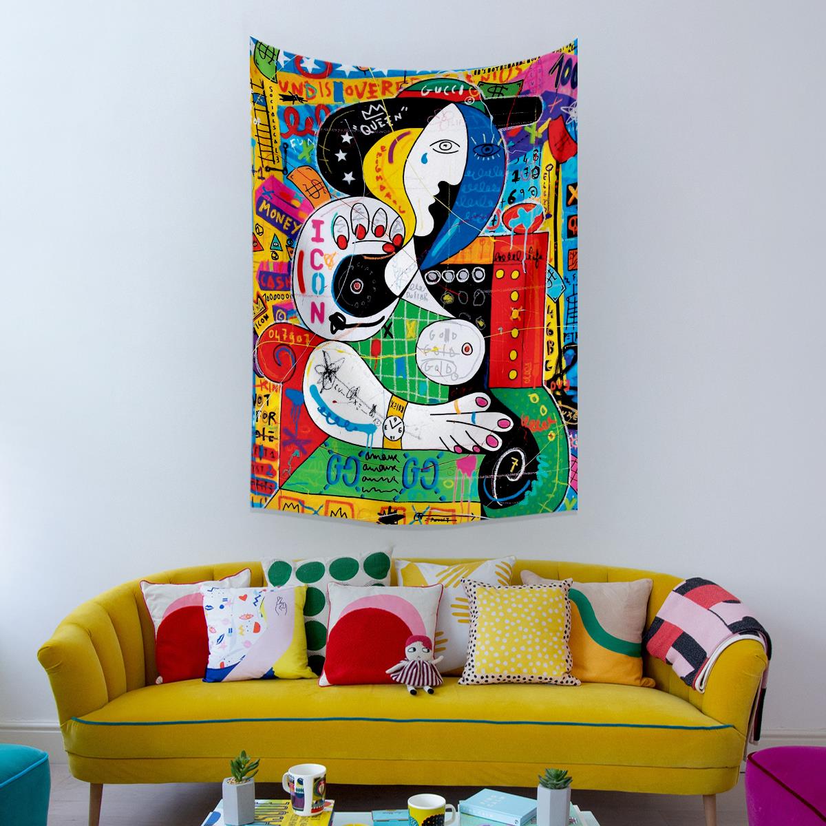 Vagonik Pop Art Pablo Picasso Grafiti Duvar Örtüsü Halısı 70x100, 100x140, 140x200
