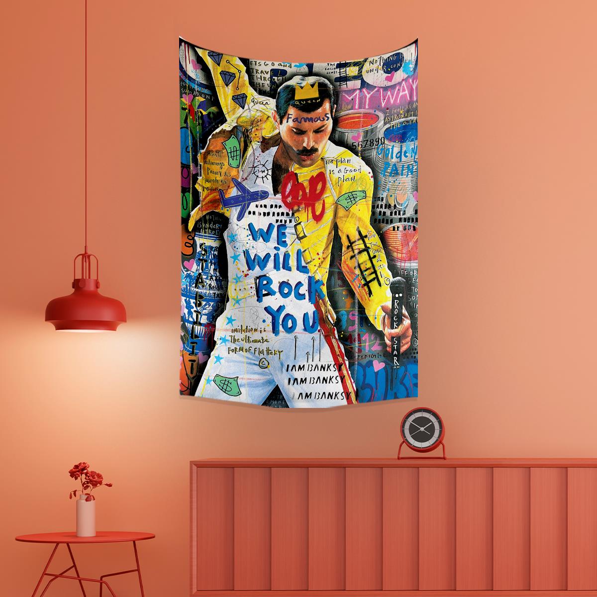 Vagonik Pop Art Queen Freddie Mercury Grafiti Duvar Örtüsü Halısı 70x100, 100x140, 140x200
