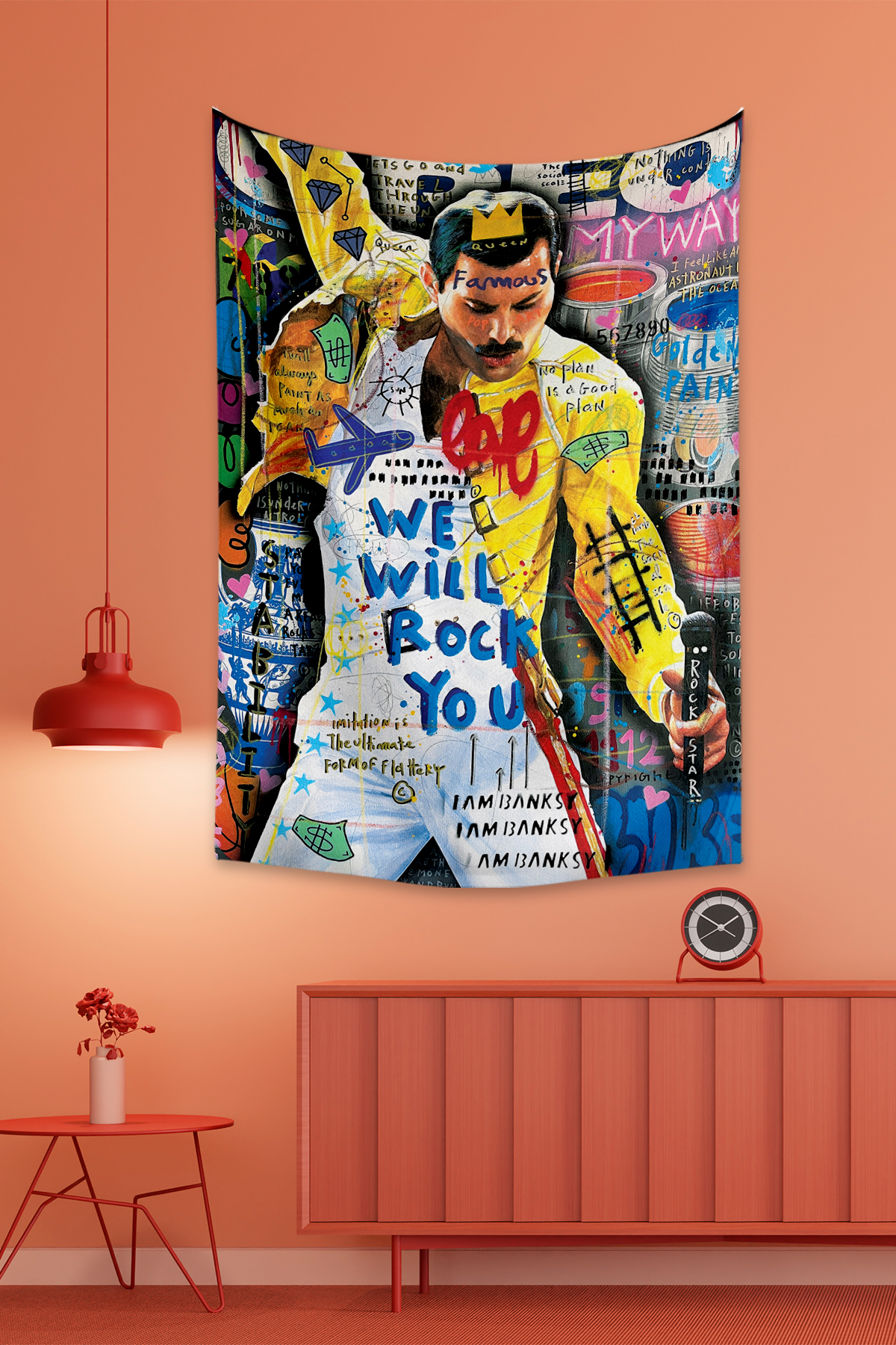 Vagonik Pop Art Queen Freddie Mercury Grafiti Duvar Örtüsü Halısı