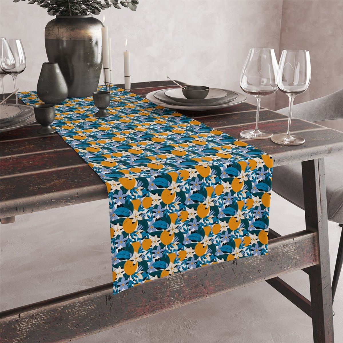 Vagonik Portakal  Çiçeği Desenli Dijital Baskılı Runner 140x40 cm