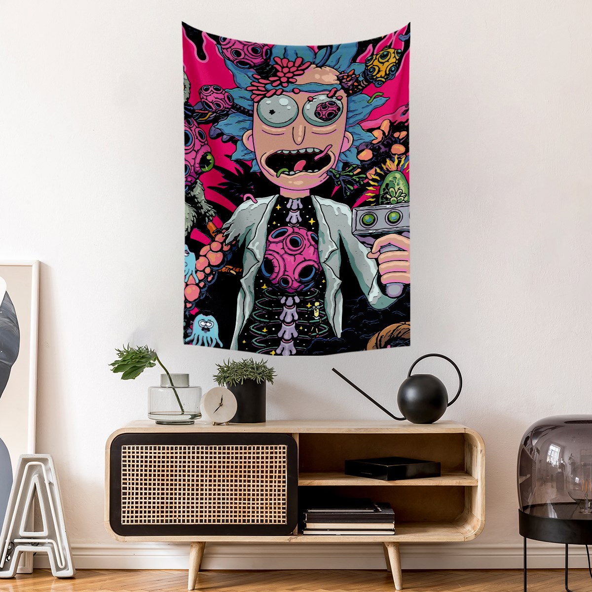 Vagonik Rick And Morty Kozmik Psychedelic Duvar Örtüsü Halısı 140 X 100 Cm-70x100 Cm