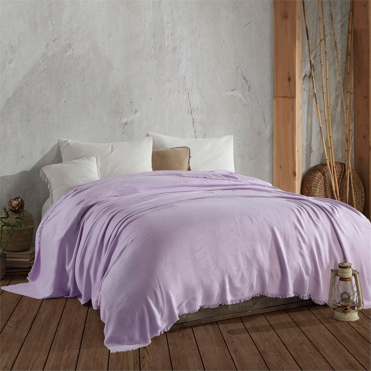 Vagonik Soft Çift Kişilik Bambu Yatak Örtüsü - Lila