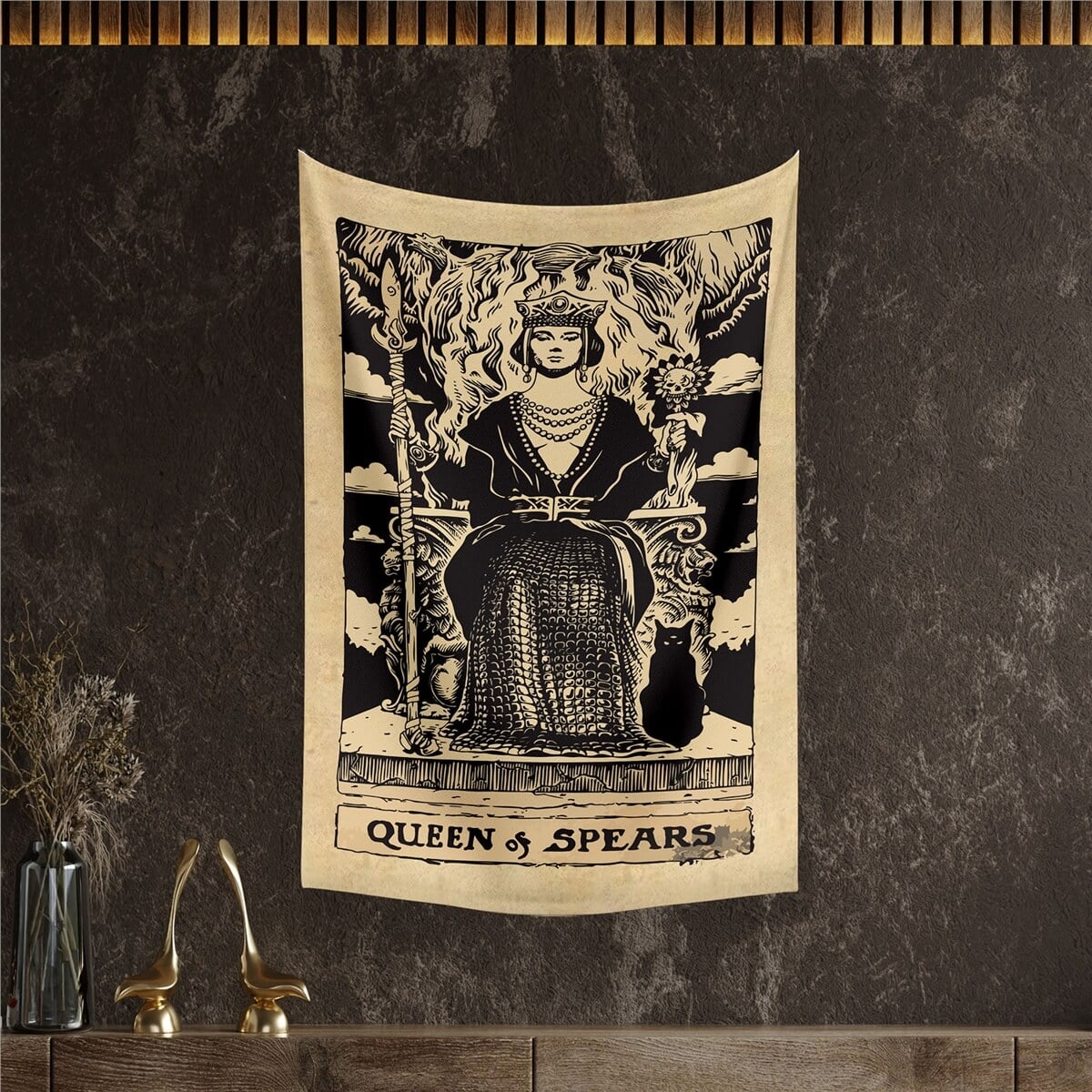 Vagonik Tarot Kartı Queen of Spears Duvar Örtüsü Halısı 140x100 Cm-70x100 Cm