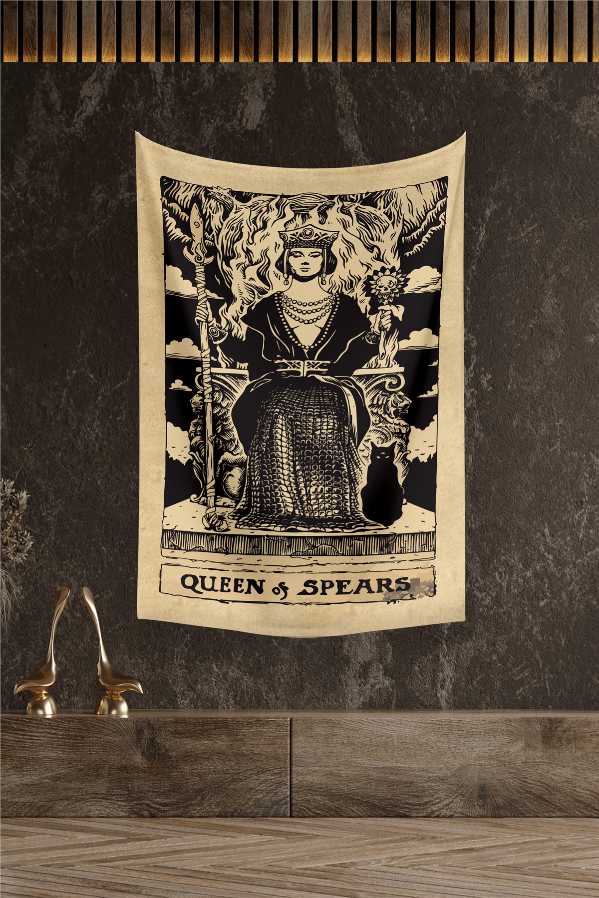 Vagonik Tarot Kartı Queen Of Spears Duvar Örtüsü Halısı