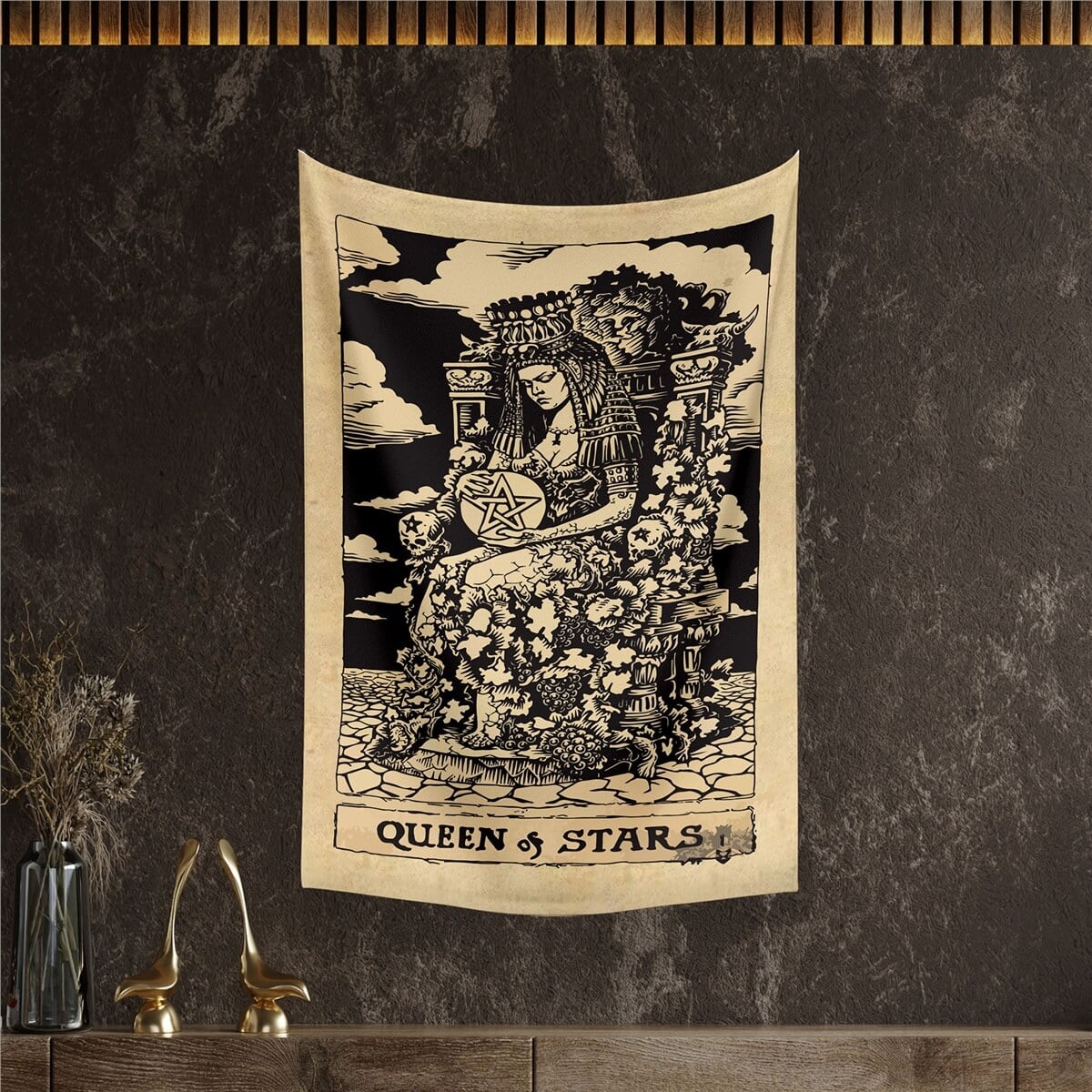 Vagonik Tarot Kartı Queen of Stars Duvar Örtüsü Halısı 140x100 Cm-70x100 Cm