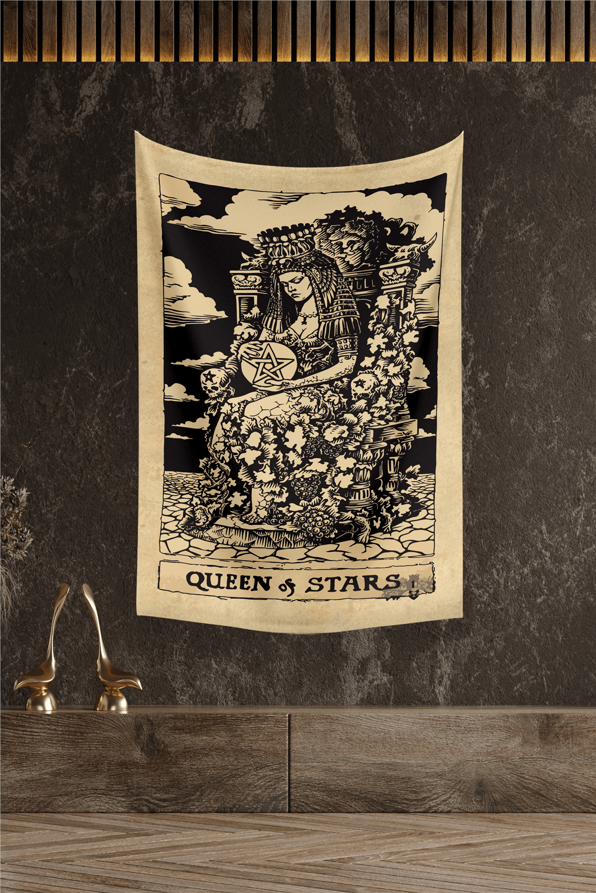 Vagonik Tarot Kartı Queen Of Stars Duvar Örtüsü Halısı