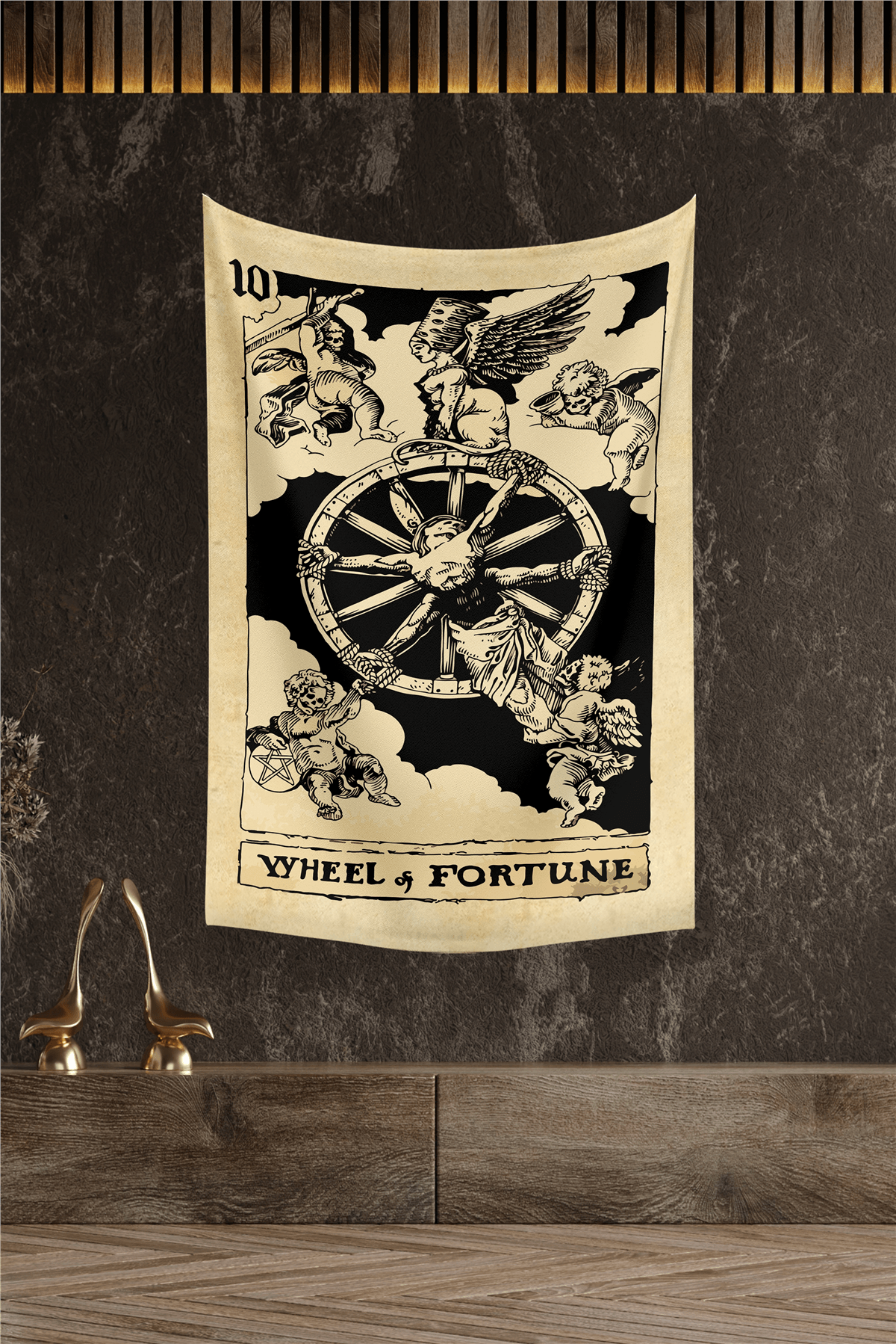 Vagonik Tarot Kartı Wheel And Fortune Duvar Örtüsü Halısı