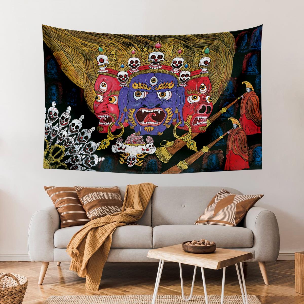 Vagonik Tibet Etnik Desen Budist Thangka Ve Mandala Bohem Duvar Örtüsü Halısı 140x100 Cm-70x100 Cm