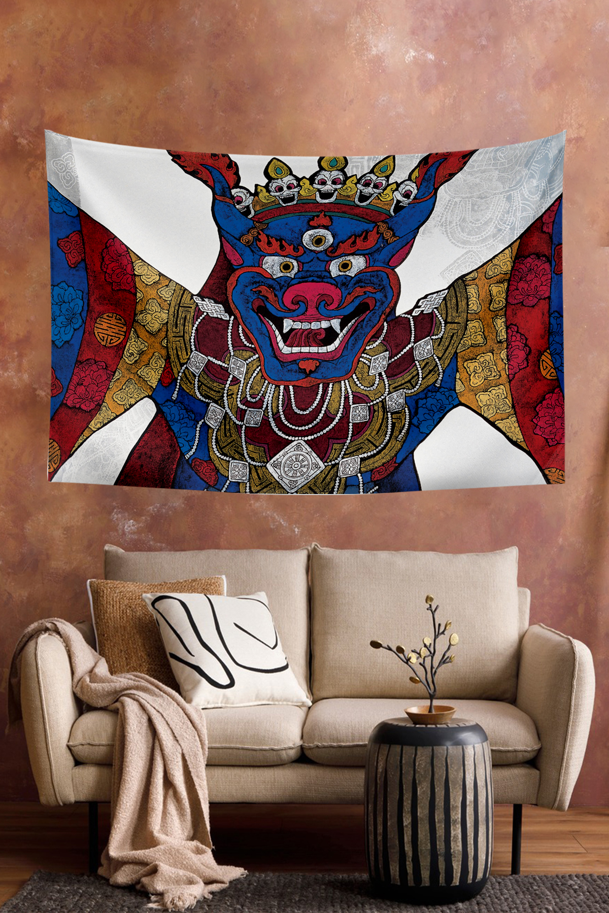 Vagonik Tibet Etnik Desen Budist Thangka Ve Mandala Bohem Duvar Örtüsü Halısı