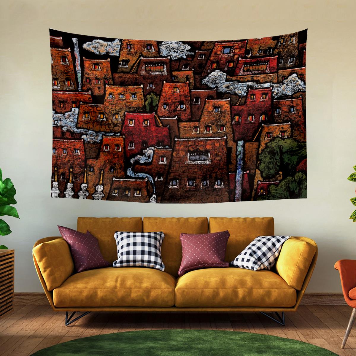 Vagonik Tibet Etnik Desen Budist Thangka Ve Mandala Bohem Duvar Örtüsü Halısı 140x100 Cm-70x100 Cm