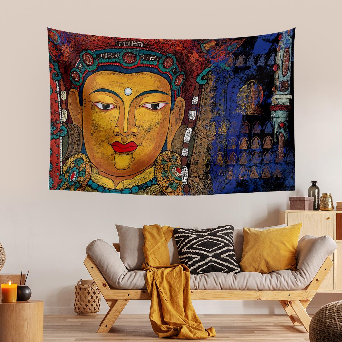 Vagonik Tibet Etnik Desen Budist Thangka Ve Mandala Bohem Duvar Örtüsü Halısı 140x100 Cm-70x100 Cm