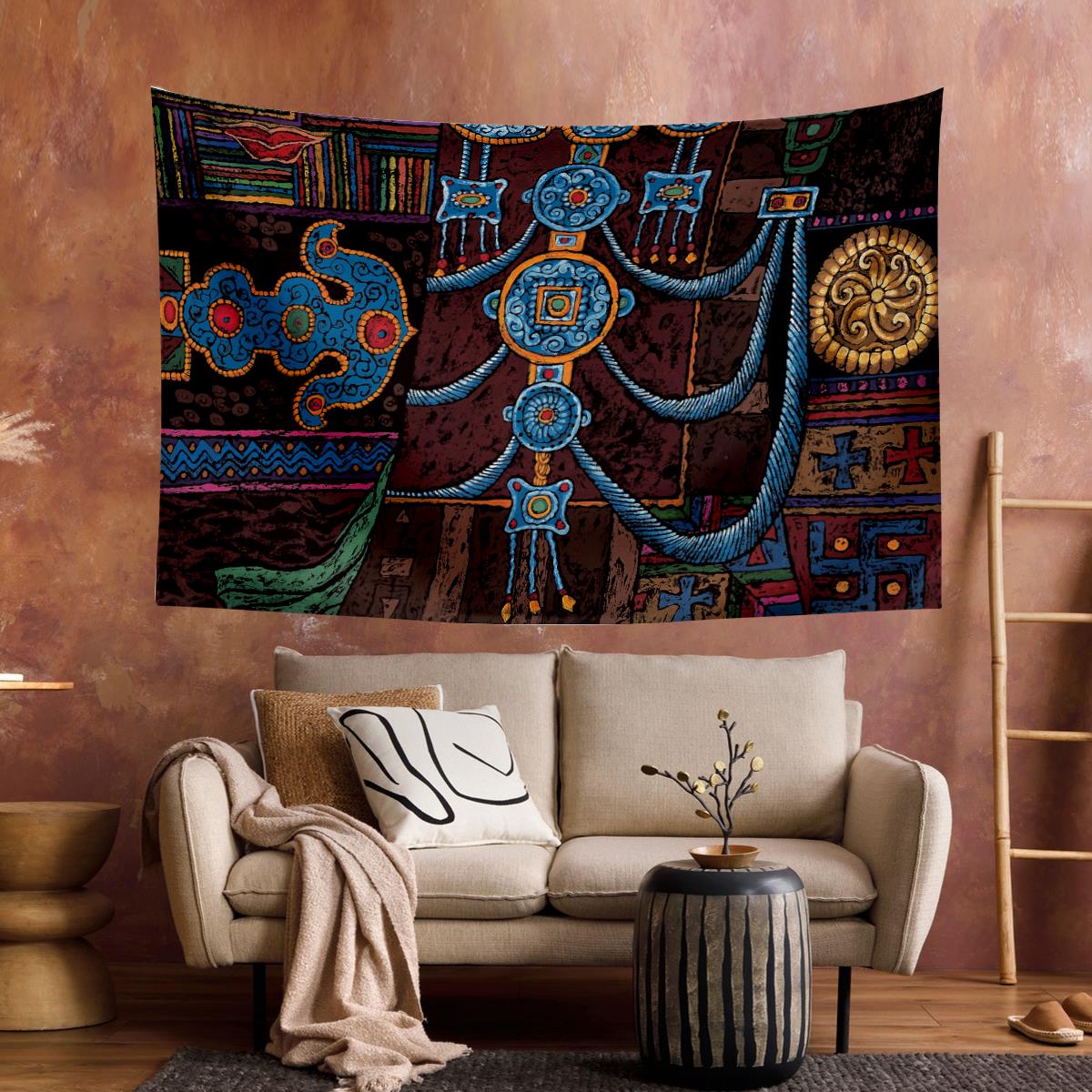 Vagonik Tibet Etnik Desen Budist Thangka Ve Mandala Bohem Duvar Örtüsü Halısı 140x100 Cm-70x100 Cm