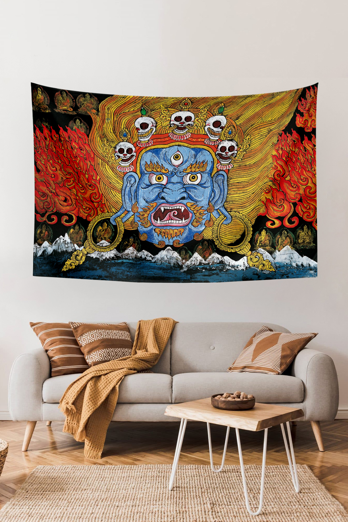 Vagonik Tibet Etnik Desen Budist Thangka ve Mandala Bohem Duvar Örtüsü Halısı