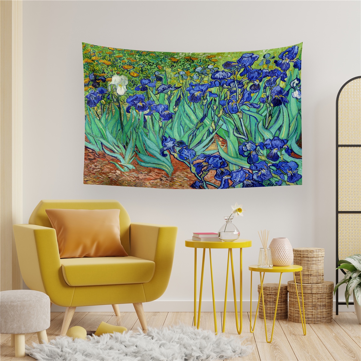 Vagonik Van Gogh Iris Süsen Çiçeği Duvar Örtüsü Halısı 140 X 100 Cm , 70 X 100 cm