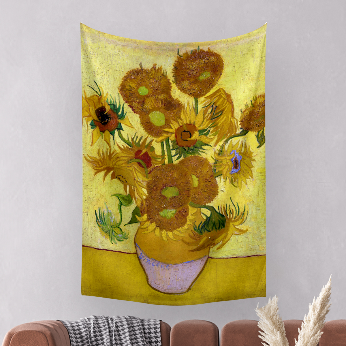Vagonik Van Gogh Vazoda Ayçiçekleri Duvar Örtüsü Halısı 140 X 100 Cm-70x100 Cm