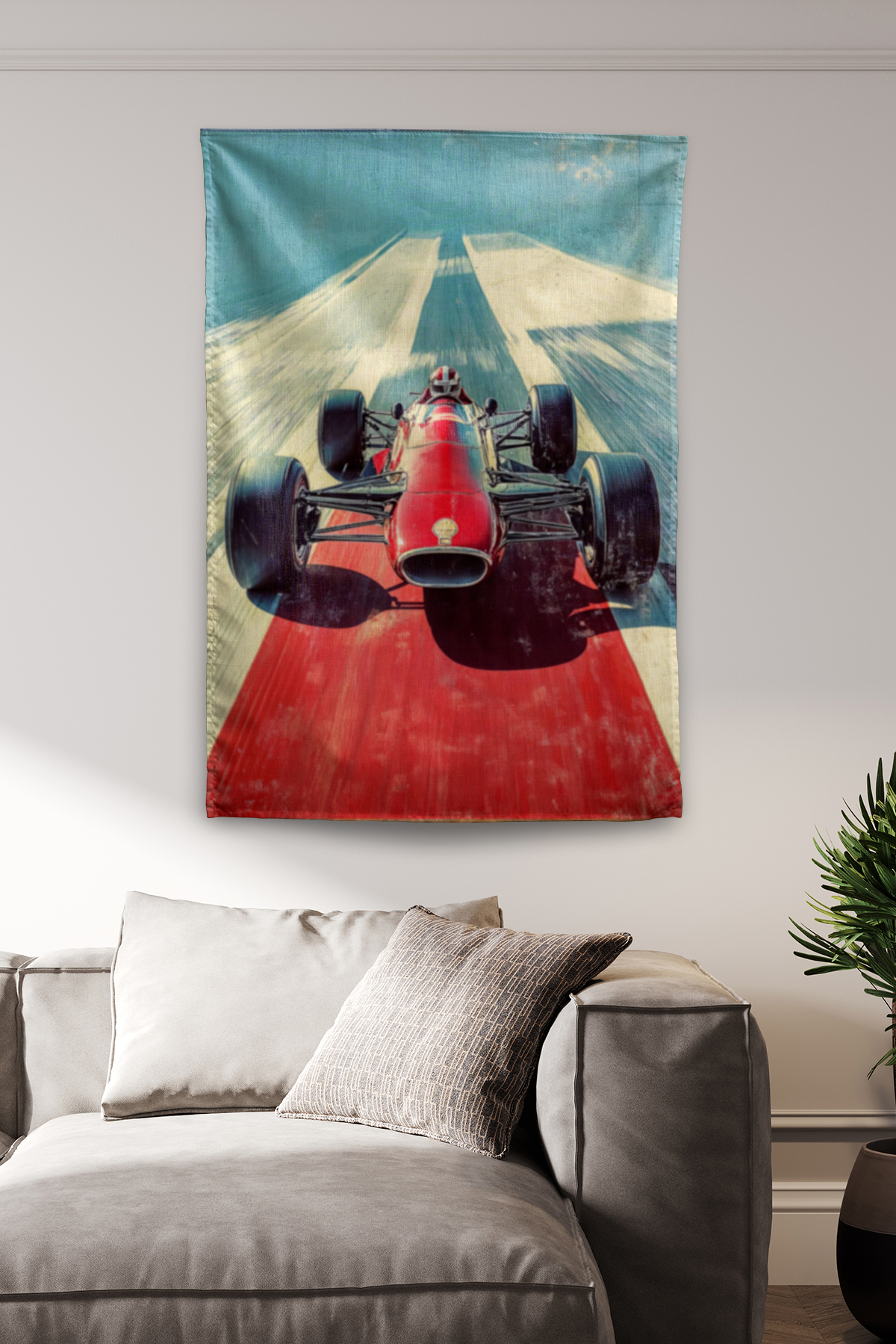 Vagonik Vintage Yarış Modern Desenli Duvar Örtüsü Tapestry Desen 445