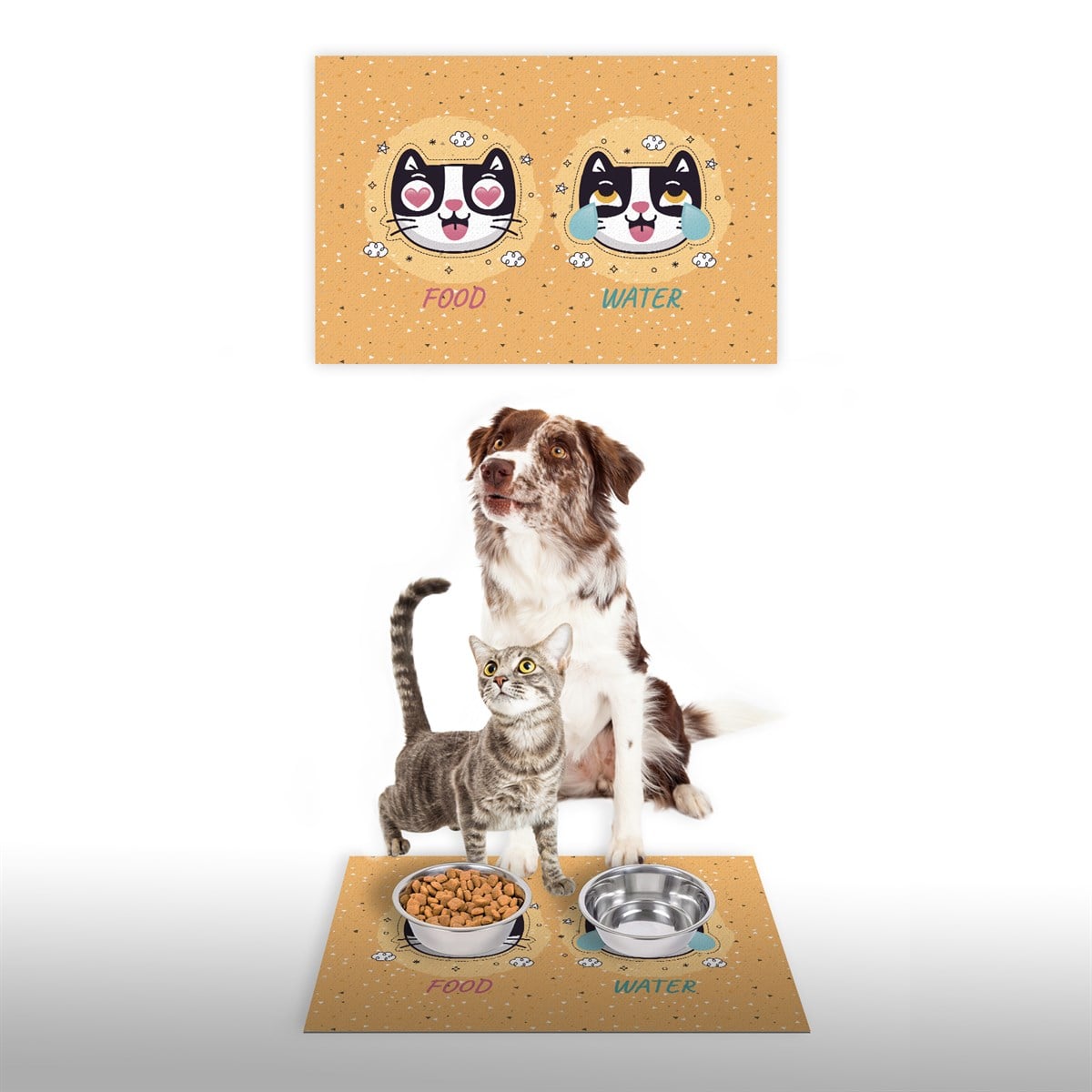 Vagonik Water Food Kedi Köpek Desenli Dijital Baskılı 35x50cm Dekoratif Çok Amaçlı Iç Ve Dış Kapı Paspası Mama Paspası