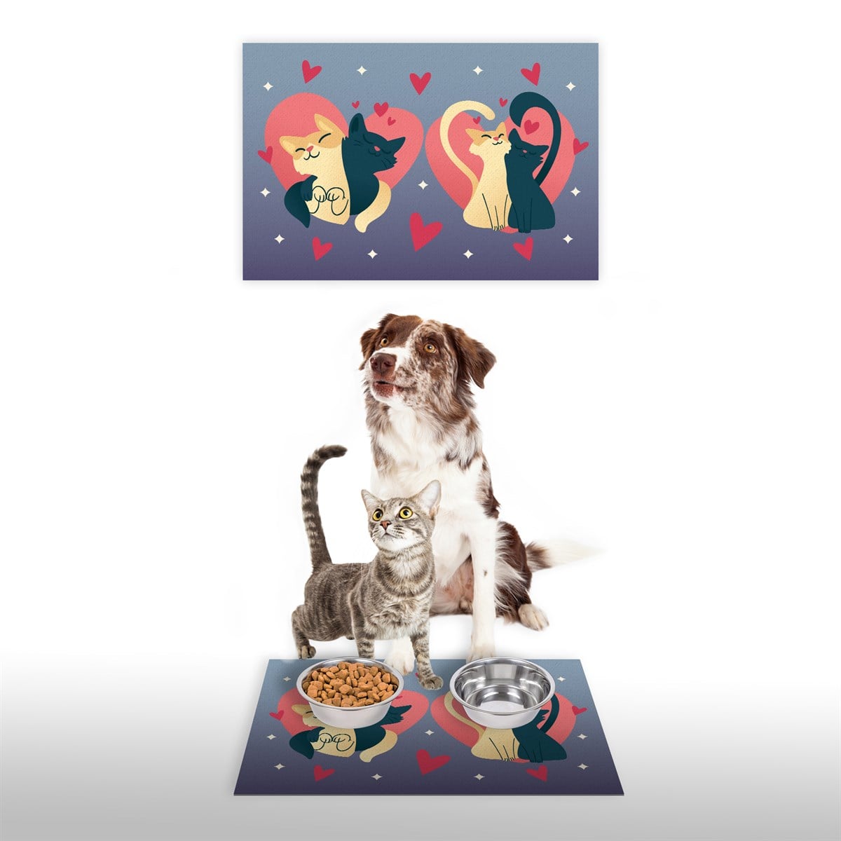 Vagonik Water Food Kedi Köpek Desenli Dijital Baskılı 35x50cm Dekoratif Çok Amaçlı Iç Ve Dış Kapı Paspası Mama Paspası