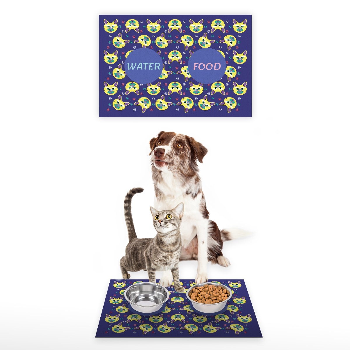 Vagonik Water Food Kedi Köpek Desenli Dijital Baskılı 35x50cm Dekoratif Çok Amaçlı Iç Ve Dış Kapı Paspası Mama Paspası