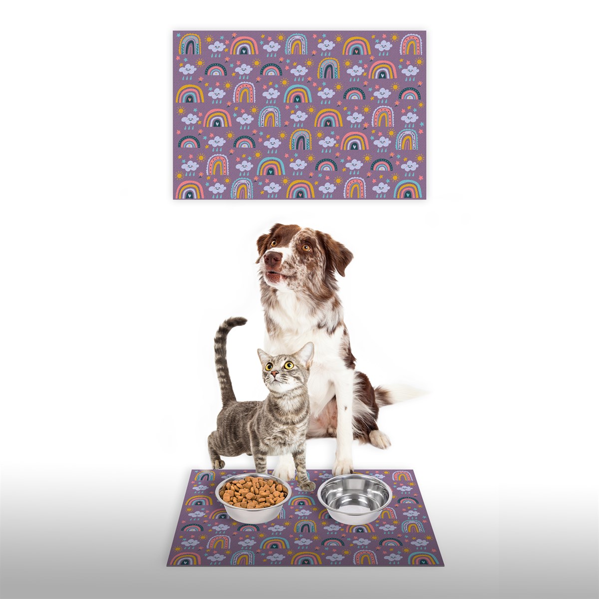 Vagonik Water Food Kedi Köpek Gökkuşağı Eflatun Dijital Baskılı 35x50cm Dekoratif Çok Amaçlı Iç Ve Dış Kapı Paspası Mama Paspası