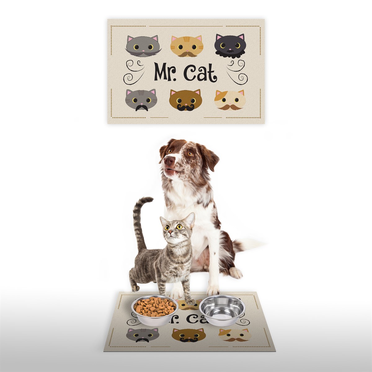 Vagonik Water Food Kedi Köpek Mr. Cat Dijital Baskılı 35x50cm Dekoratif Çok Amaçlı Iç Ve Dış Kapı Paspası Mama Paspası