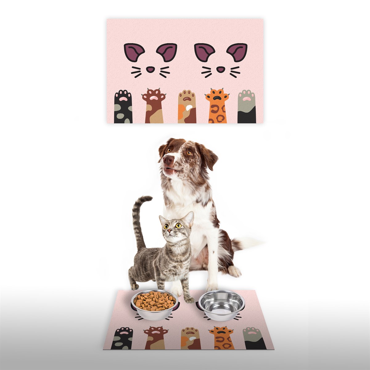 Vagonik Water Food Kedi Köpek Patili Dijital Baskılı 35x50cm Dekoratif Çok Amaçlı Iç Ve Dış Kapı Paspası Mama Paspası