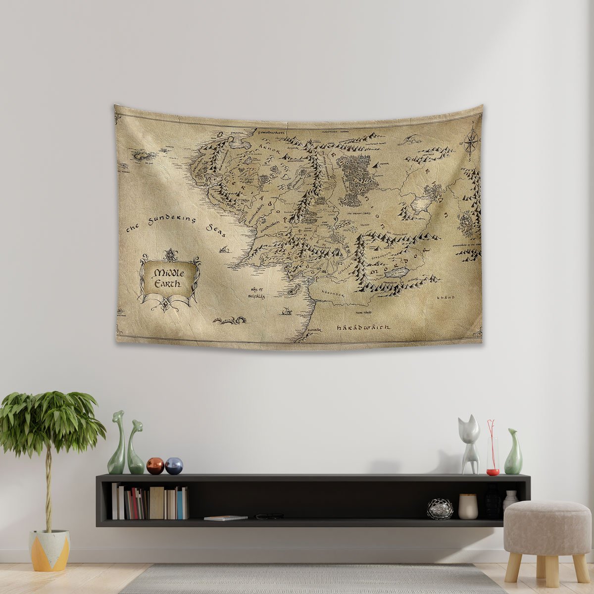 Vagonik Yüzüklerin Efendisi Orta Dünya Haritası Duvar Örtüsü Halısı 140 X 100 Cm-70x100 Cm