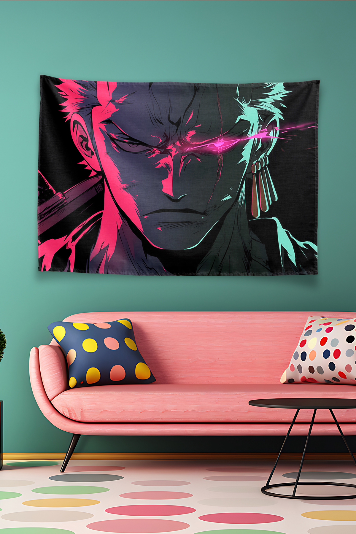 Vagonik Zoro Glowing Eye Scar Black Anime Laptop Duvar Örtüsü Tapestry