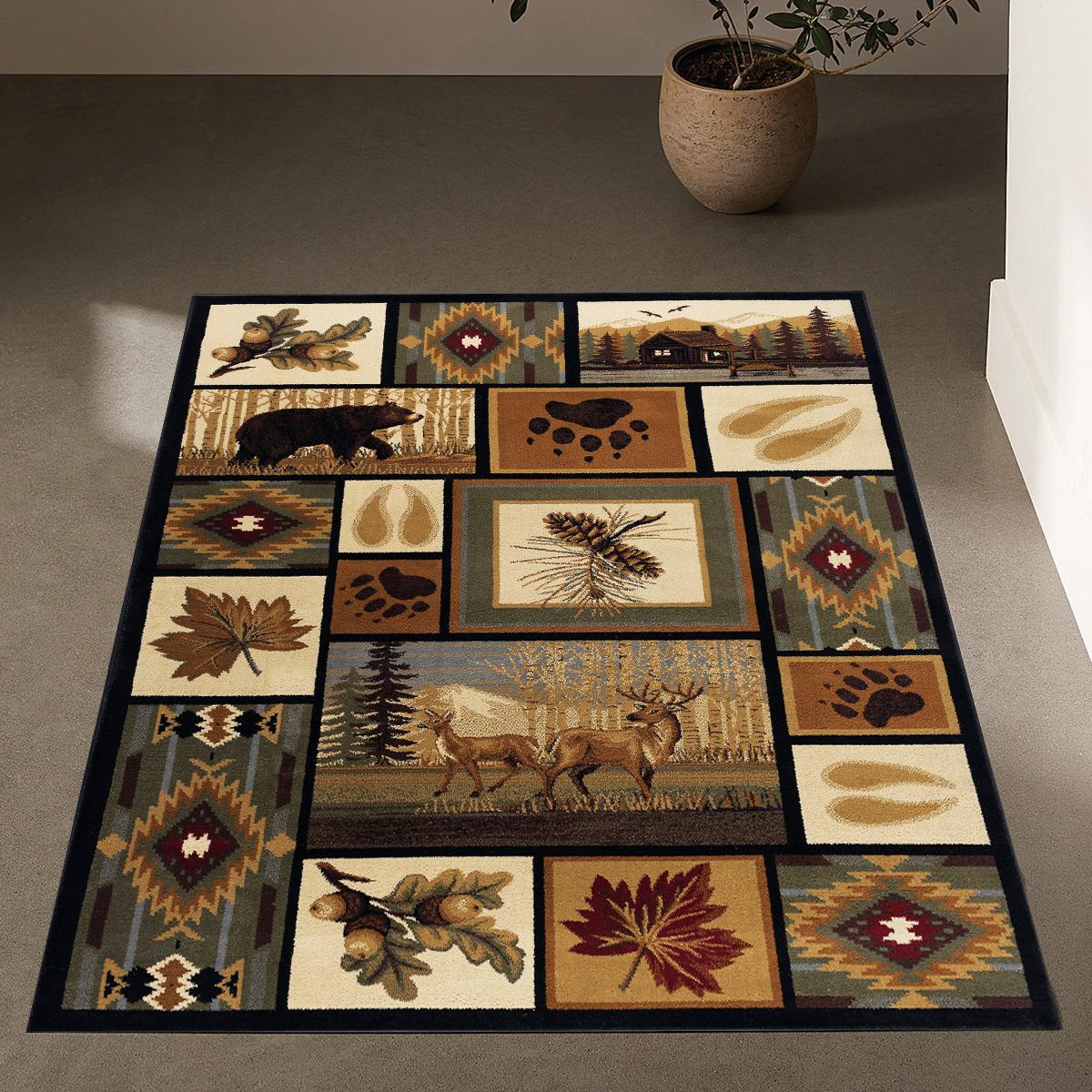 Vintage Vahşi Doğa Desenli Dijital Baskılı Halı Kaydırmaz Tabanlı Yıkanabilir Halı