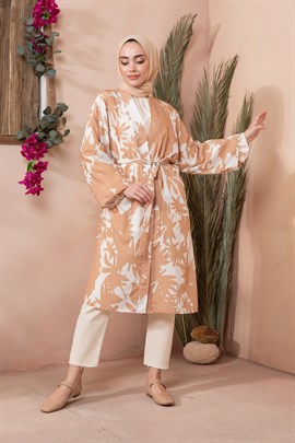 Ala Kuşaklı Kimono Bej