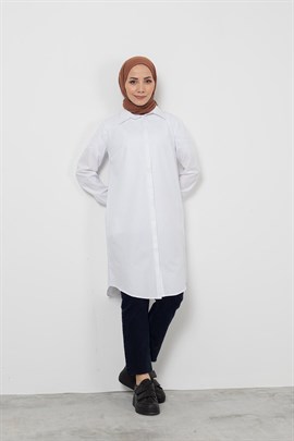Gizli Patlı Orta Gömlek Tunik Beyaz