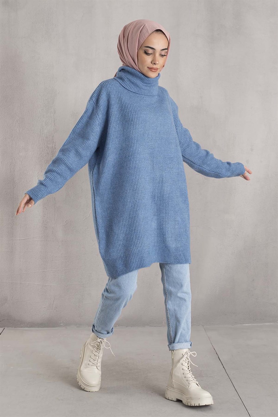 Boğazlı Salaş Kazak Mavi - Moda Ala