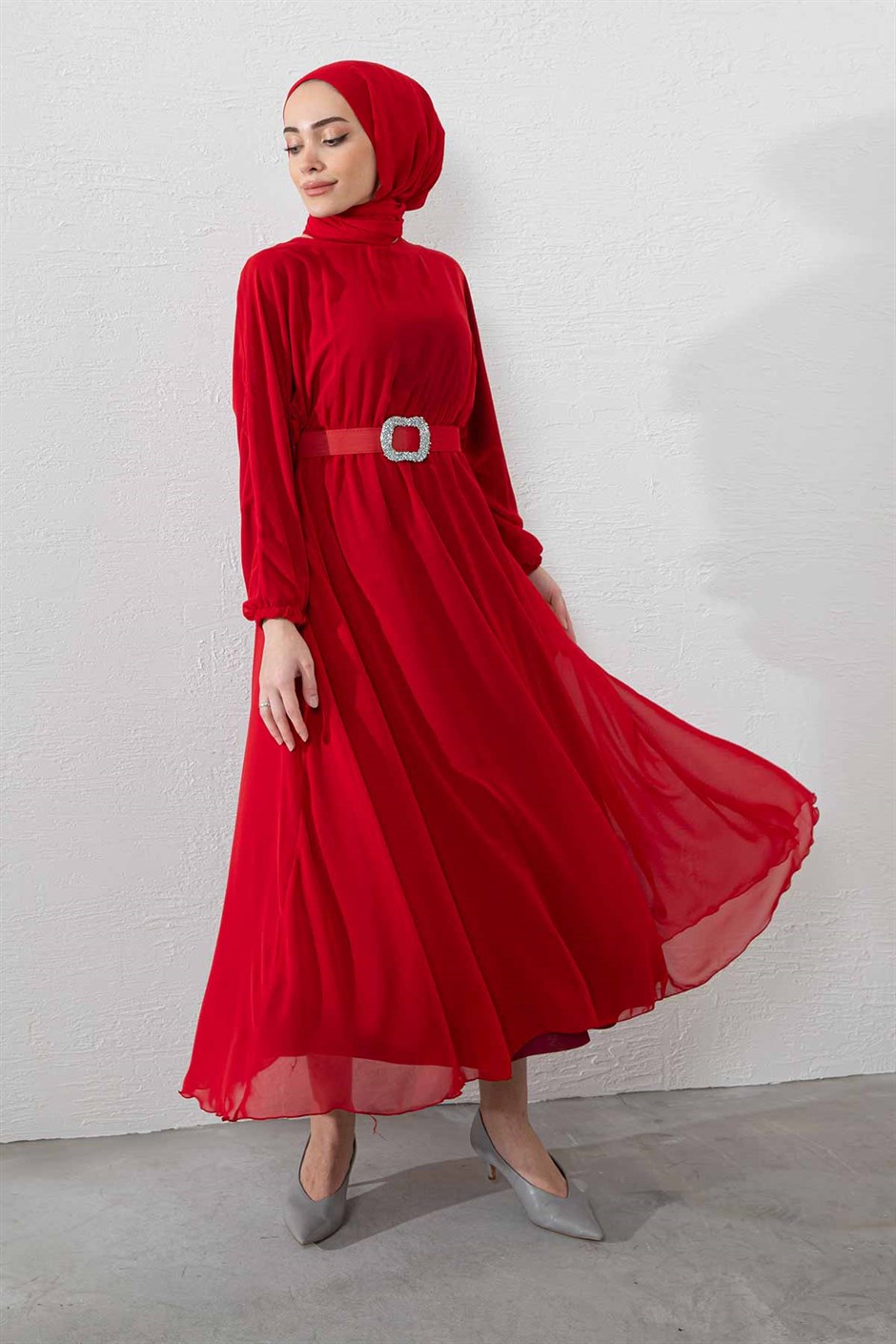 Mevlana Şifon Elbise Kırmızı - Moda Ala